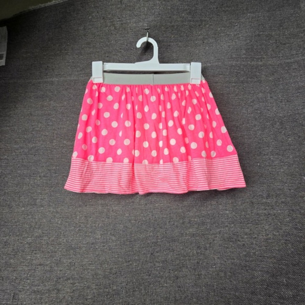 Carters Girls Pink Polka Dot Cotton Skirt Size 6X Elastic Waist Striped Hem